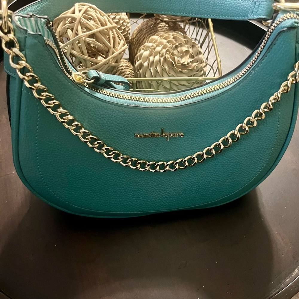 Nanette Lepore Turquoise Shoulder Bag with Gold Chain